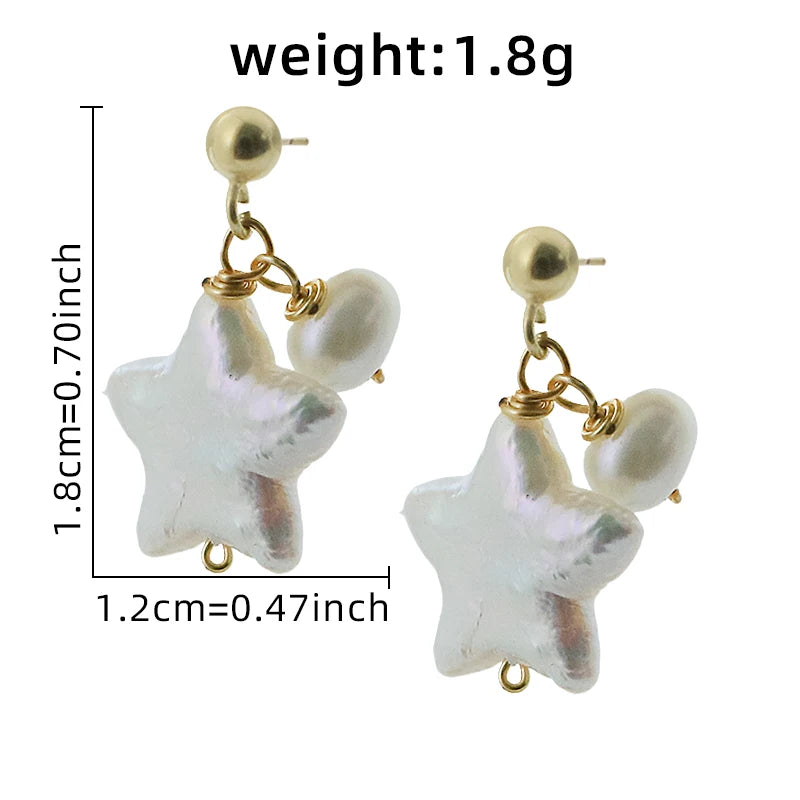 Natural Freshwater Pearl Pentagram Star Earrings 925 Pendant Gift for Women Jewelry GE1771A