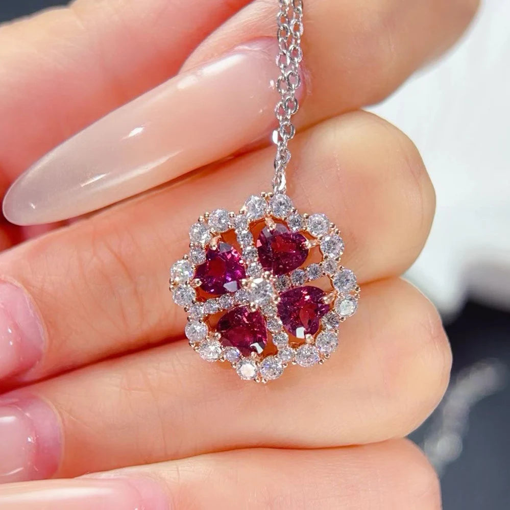 Natural Garnet Pendant Necklace 925 Sterling Silver Rhodium Plated Luxury Jewelry for Trendy Engagement Anniversary Party Gifts