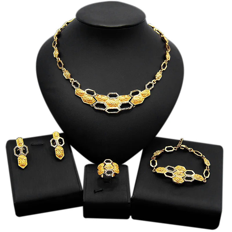 Zhuerrui Big Teddy Bear I Love You Xoxo Jewelry Set Hug and Kiss Jewellery Set Wedding 18K Gold Plated Women's Jewelry Set