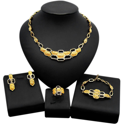 Zhuerrui Big Teddy Bear I Love You Xoxo Jewelry Set Hug and Kiss Jewellery Set Wedding 18K Gold Plated Women's Jewelry Set