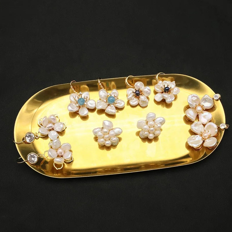 New Jewelry Yiwu Wholesale Natural Baroque Pearl Stud for Women Flower Earrings Korean Wholesale Bulk 18K Gold Plated Jewelry