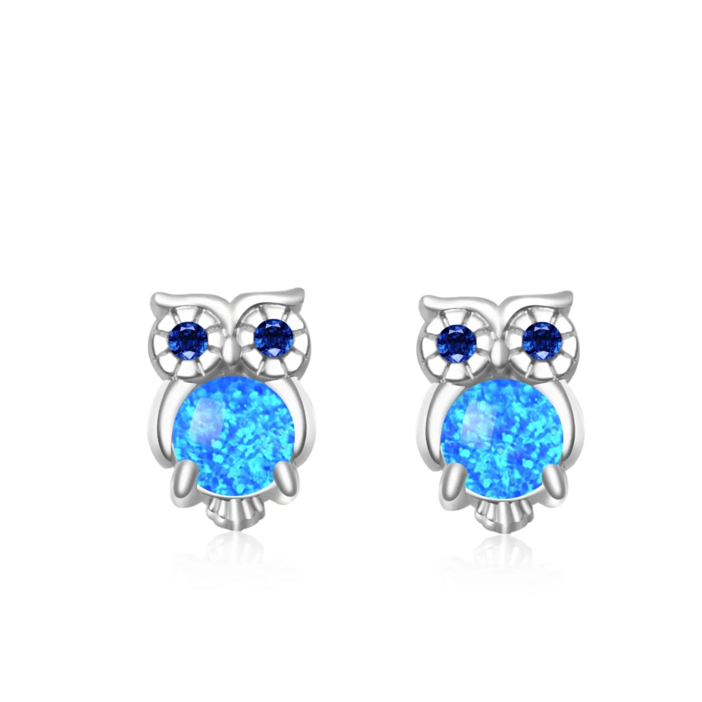 Aobao Women's Silver Plated Brass Stud Earrings with Geometric Owl Design Bohemian Christian Style Opal Gift
