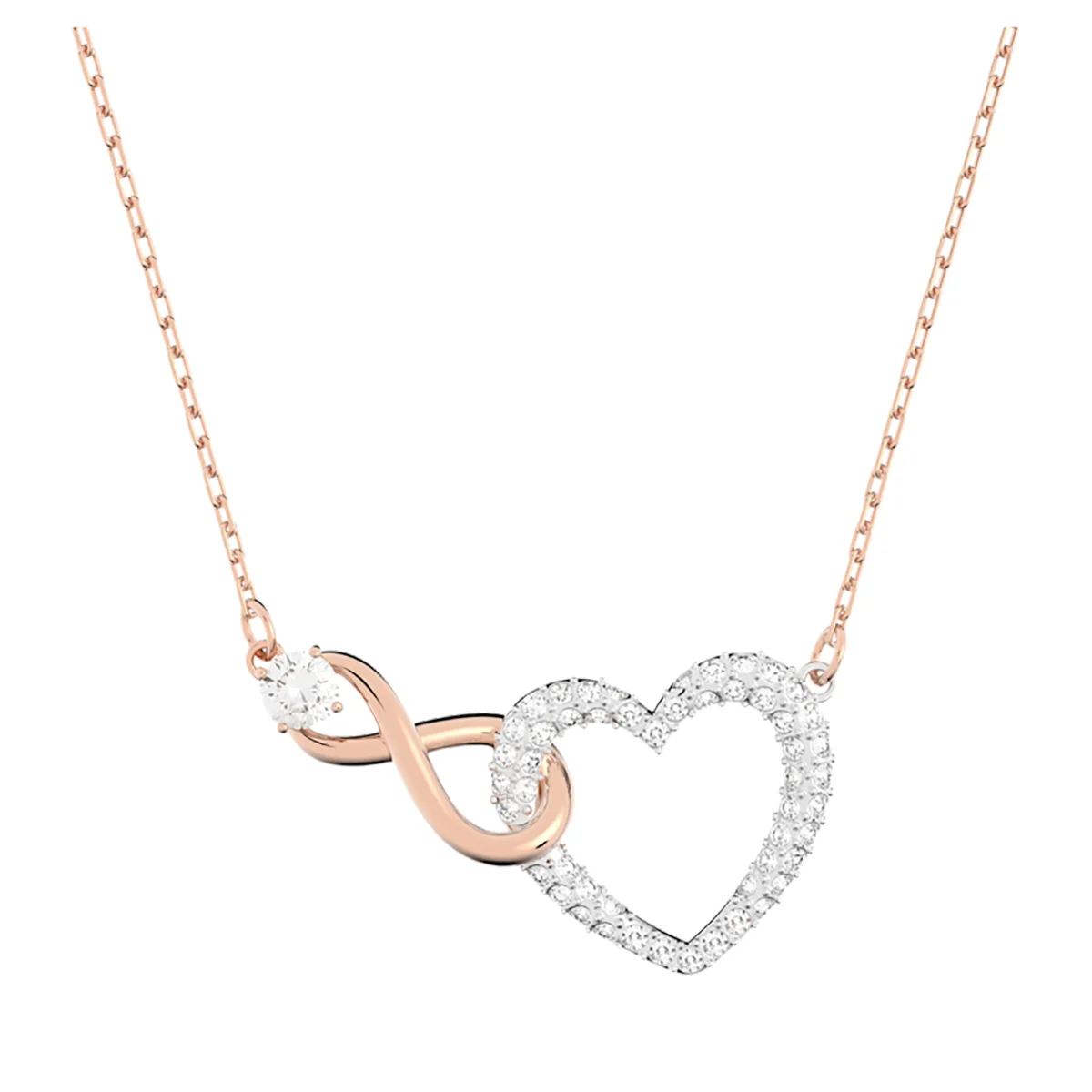 S&S Dainty Love Heart Pendant Necklace, Cubic Zirconia Key Interlocking Necklace Romantic Gift for Her