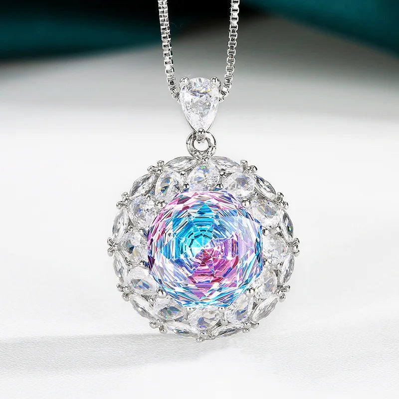Gemfiori Round Necklace Ring Two-piece Set High-end Fashion Bridal Jewelry Set Formal Dress Accessories Luxurious Bridal Accessories