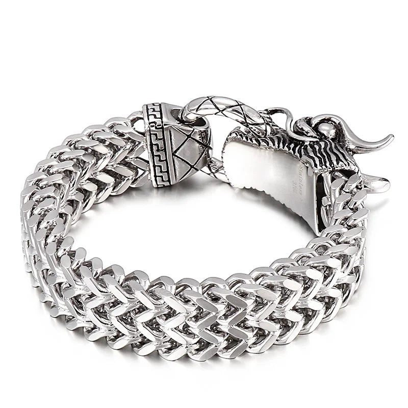 KALEN Fashion Men Fashion Punk Stainless Steel Bracelet Chinese Dragon Link Chain Bracelet