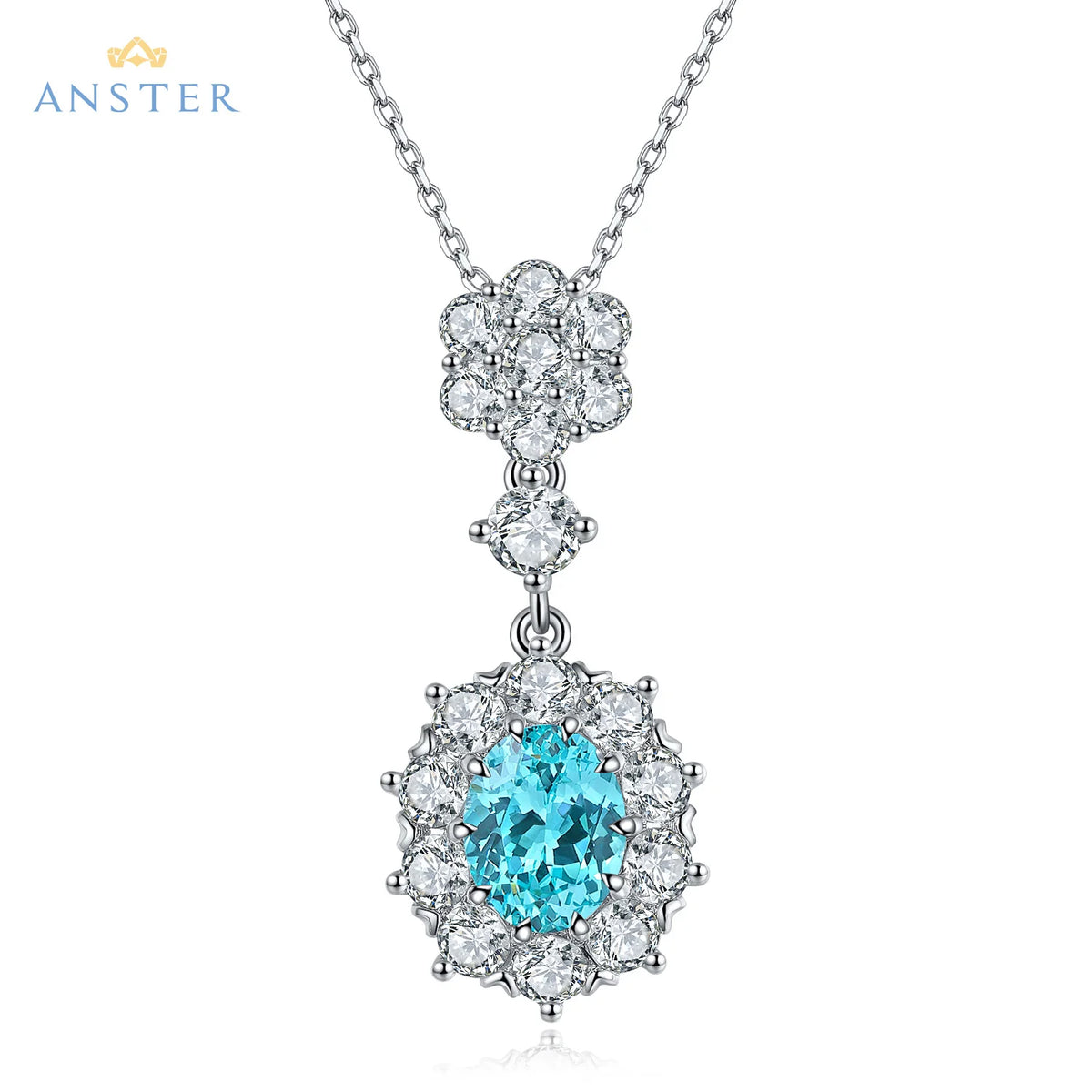 Gemfiori ANSTER Lab Grown Heart Cut Paraiba Necklace for Women 925 Sterling Silver Link Chain Pendant Necklace for Gift Party Anniversary