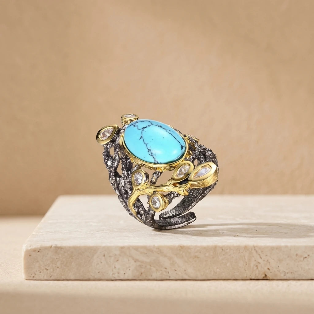 Custom Handmade Synthetic Turquoise 925 Sterling Silver Jewelry Ring