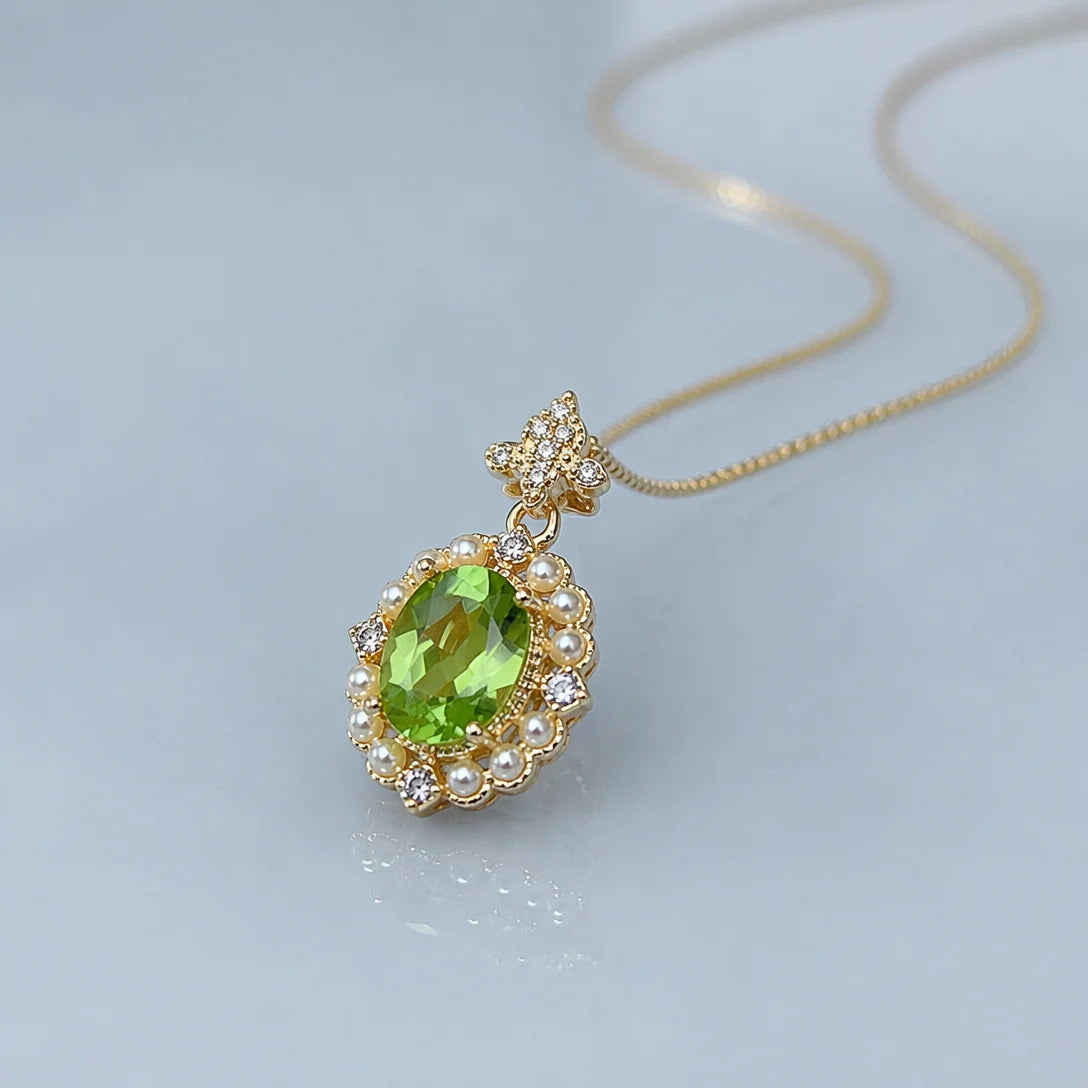 ArtistA Luxury Natural Peridot Jewelry Set with S925 Silver Ring Pendant Earrings for Wedding Anniversary Gift Earth Mined Gemstone