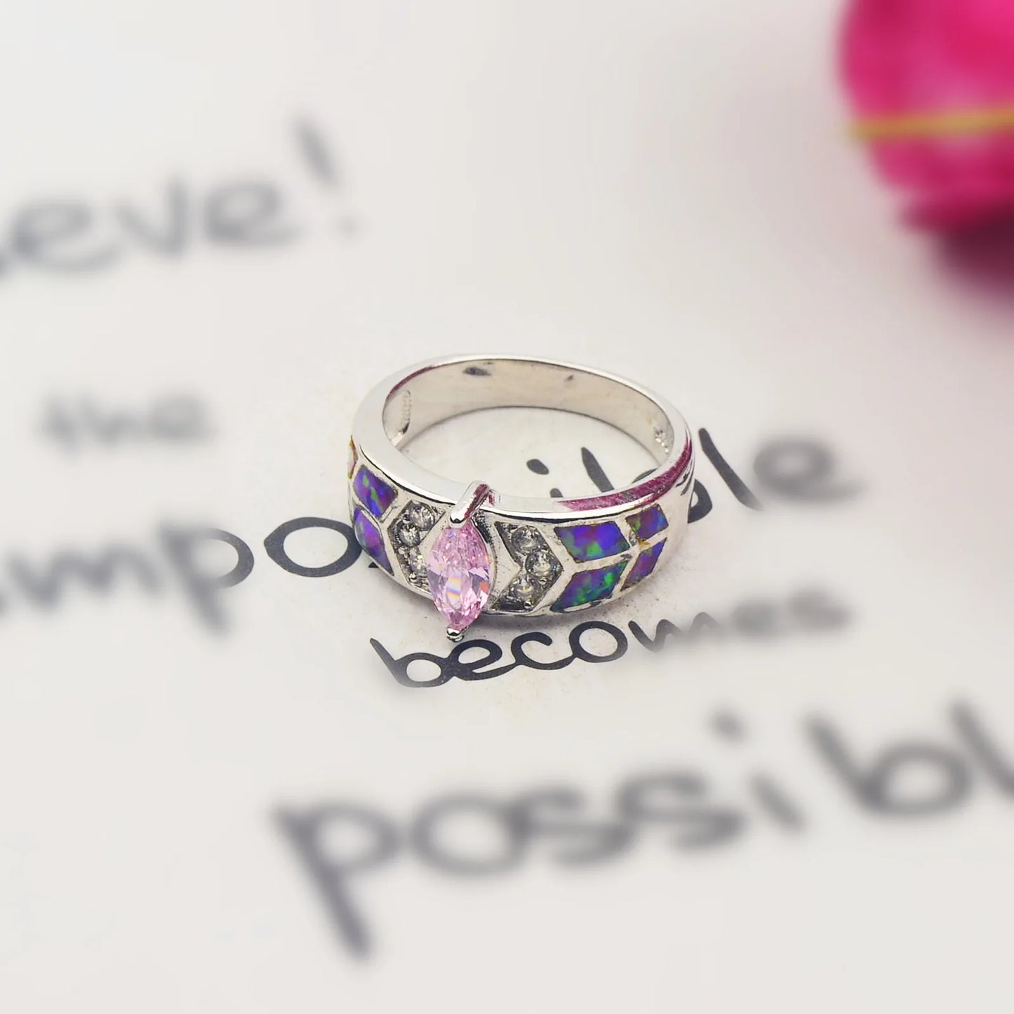Rhombus Opal Twisted Ring | Iridescent Gem Inlay Band | Nature-Inspired Fashion Jewelry for Women Trendy Wear