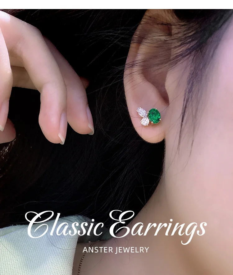 Gemfiori Anster Fine Jewelry 18k Gold White Simulated Diamond 1.472 Ct Lab Emerald Stud Earrings for Gift