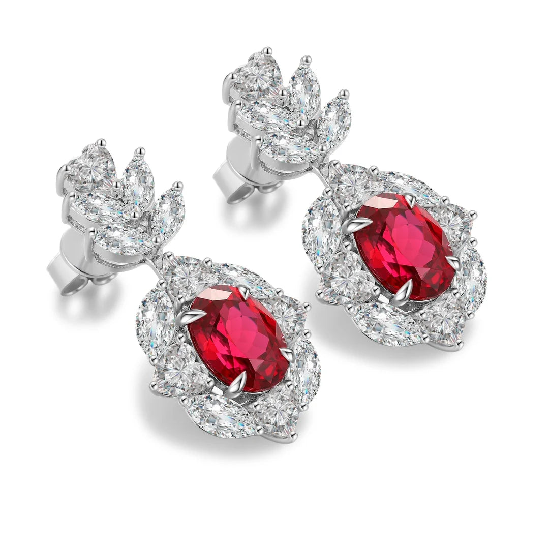 Gemfiori Anster High Quality S925 Lab Grown Ruby Earring Stud Dainty Gemstone Stud Earrings for Women Daily Wear Gift