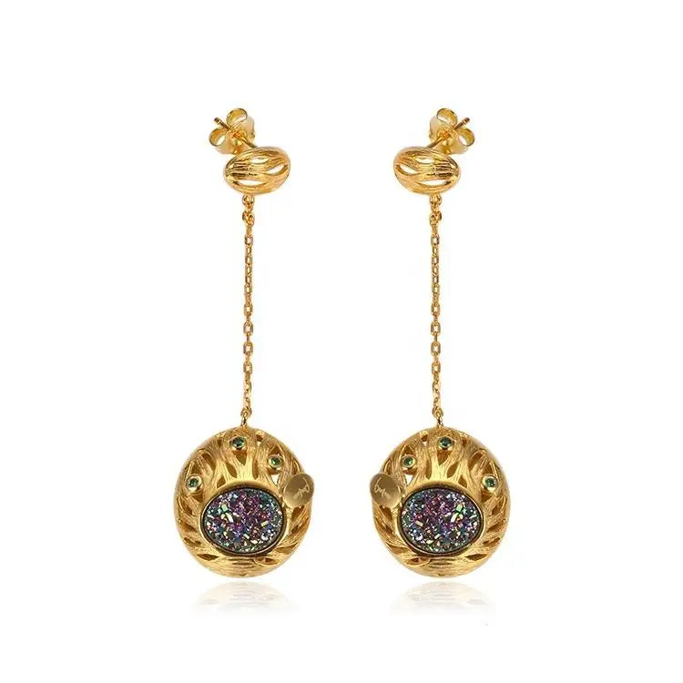 18k Gold Lovely Charm Handmade 925 Silver Dangle Gold Plated Long Hanging Dangle Earrings