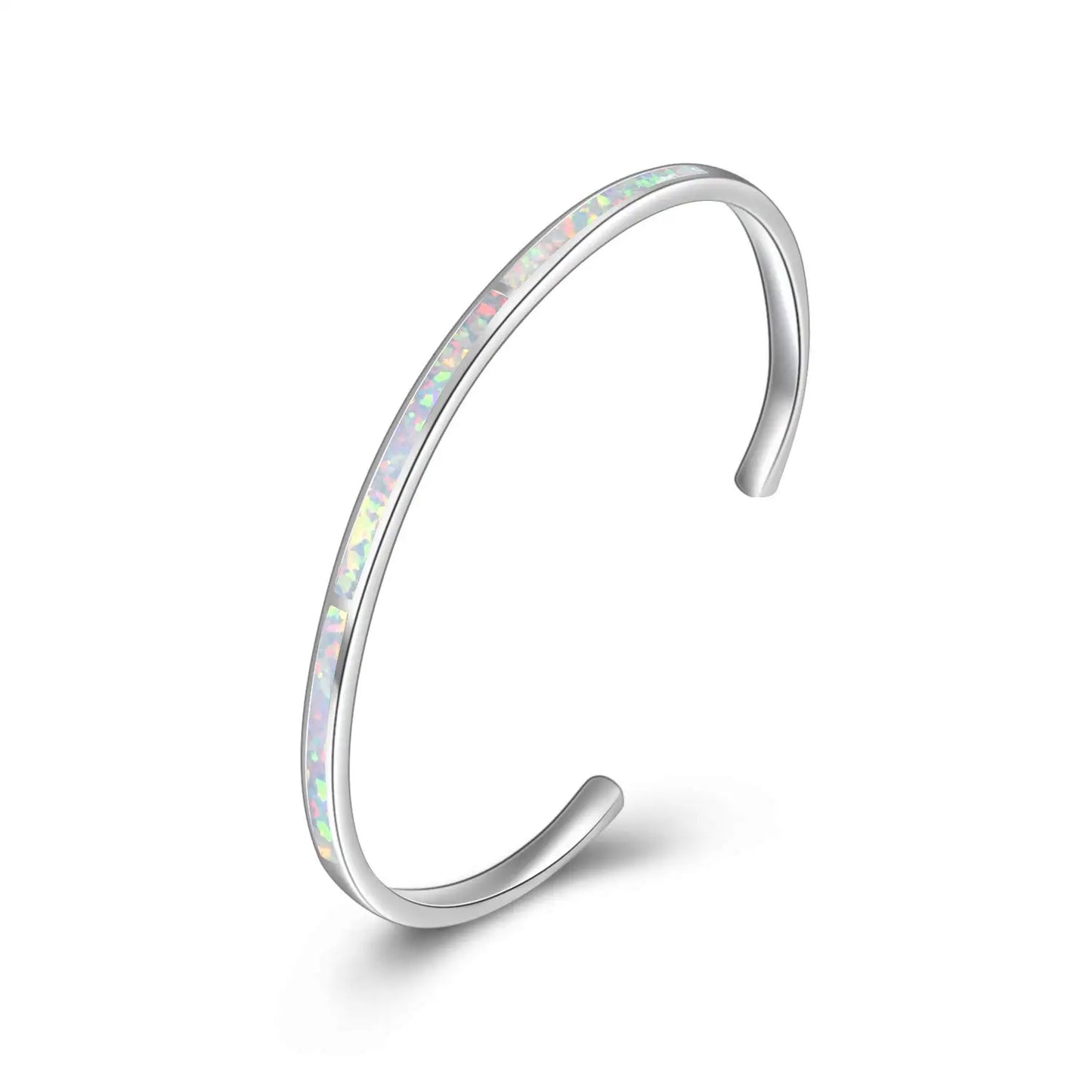 Trendy Rainbow Opal Open Bangle | Sleek Silver Cuff Best Seller