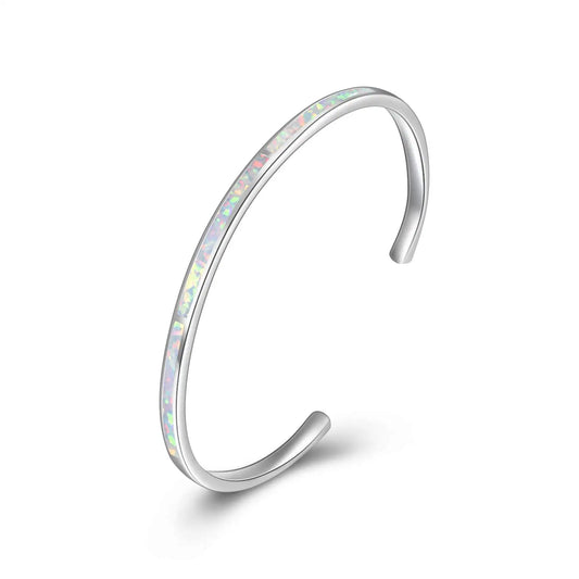 Trendy Rainbow Opal Open Bangle | Sleek Silver Cuff Best Seller