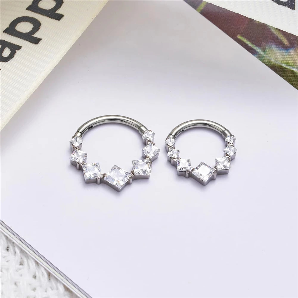 1Pcs Wholesale ASTM F136 Titanium Colorful Square Zircon 16G Nose Ring Hoop Cartilage Earrings Fashion Body Piercing Jeweley