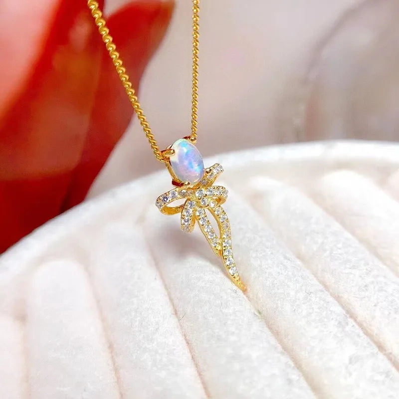 Gioiellieri Classic 925 Sterling Silver Gold Plated Indian Natural Opal Wedding Jewelry Set Women Bridal Party Engagement Outfit