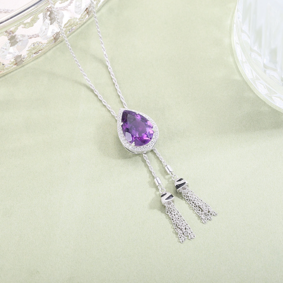 Gemfiori C9646 Abiding Handcrafted 925 Silver Pear Shape 13x18MM Citrine Amethyst Lab Ruby Blue Sapphire White Cz Halo Pendant Necklaces