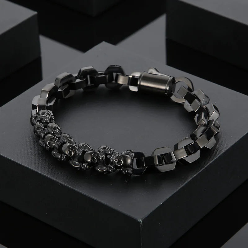 KALEN Silver/Gold/Black Fine Jewelry Fashion Bracelets Men Stainless Steel Punk Skull Links Bracelet Homme