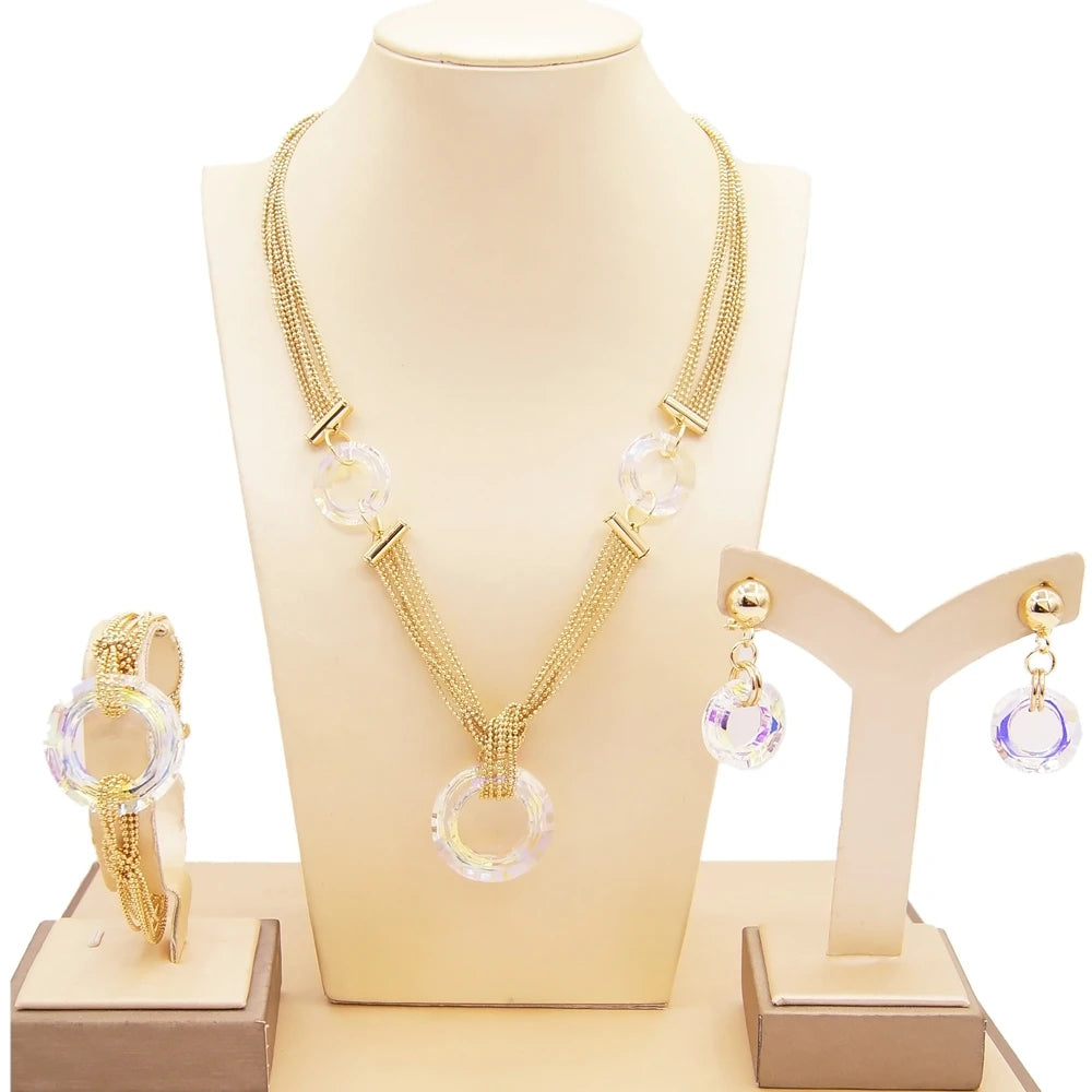 Zhuerrui Dubai Crystal Color Changing Jewelry Set Necklace Bracelet Earrings Ring Four Piece Jewelry Sets Women Wedding Party
