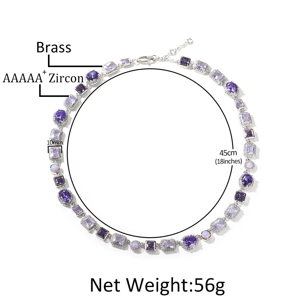 Luxury Purple Gem Zircon Tennis Necklace for Men Women Hip-hop Jewelry Necklace
