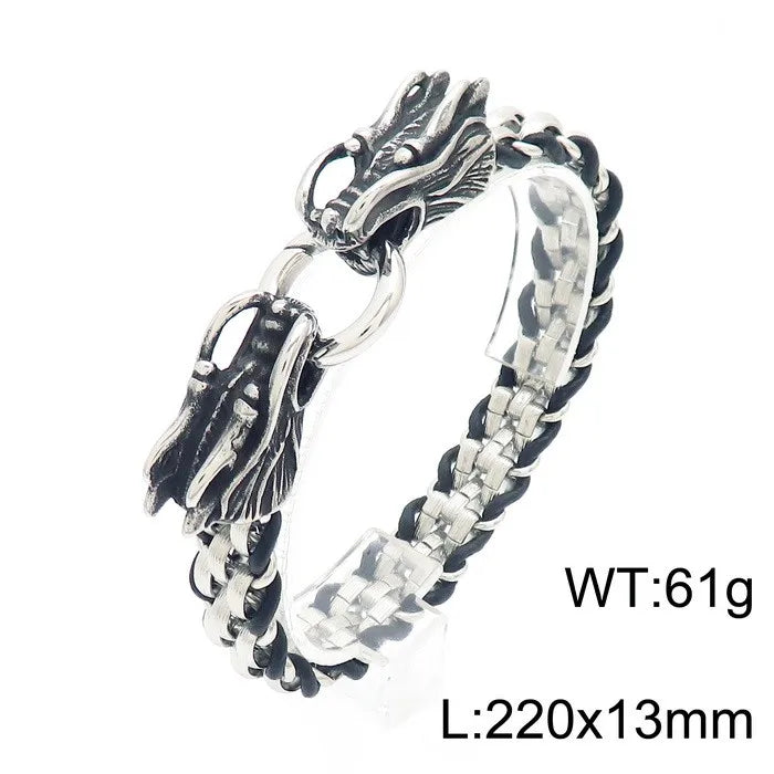 KALEN Punk Skull, Snake, Dragon & Lion Charm Links Bracelet – Silver