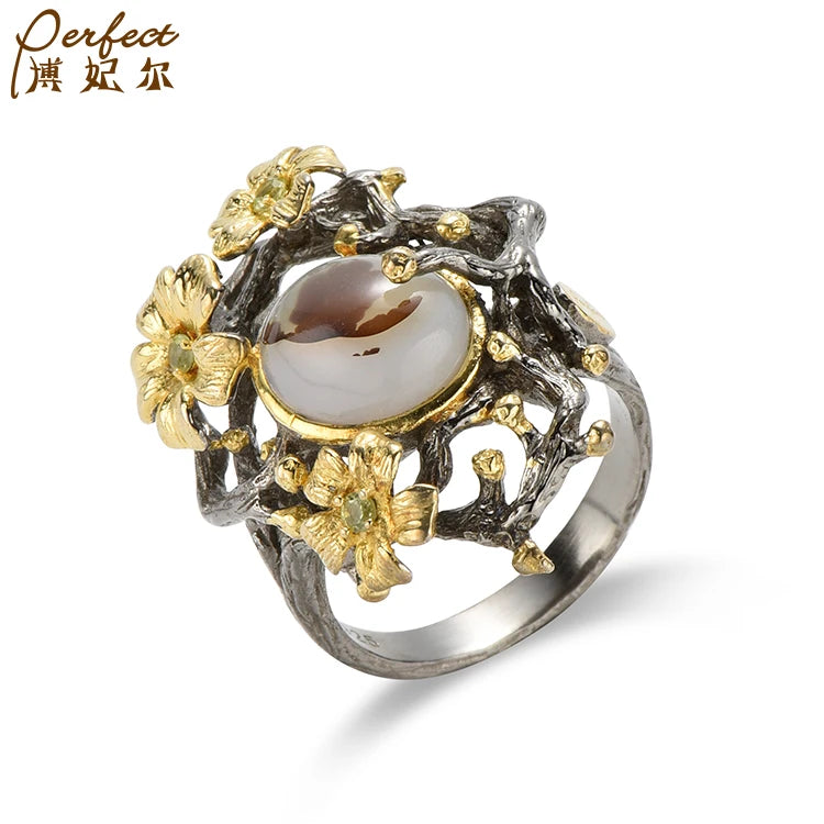 Fashion Design Latest Marine Chalcedony Jewelry Handmade 925 Sterling Silver Ring