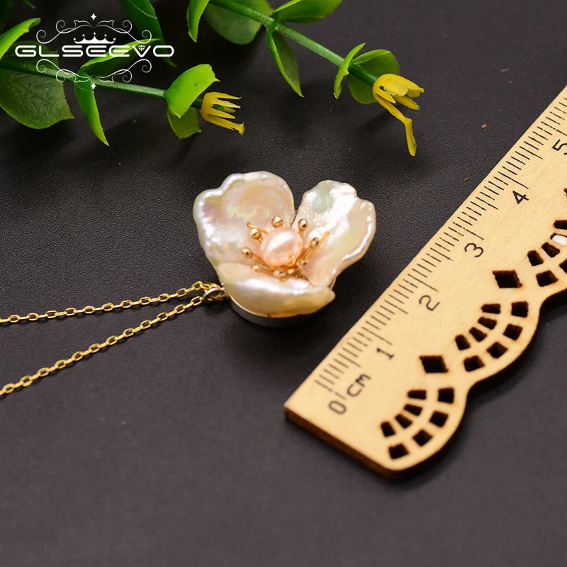 925 Sterling Silver Choker Necklace Natural Freshwater Pearl Flower  Pendant Necklace for Women Fashion Jewelry