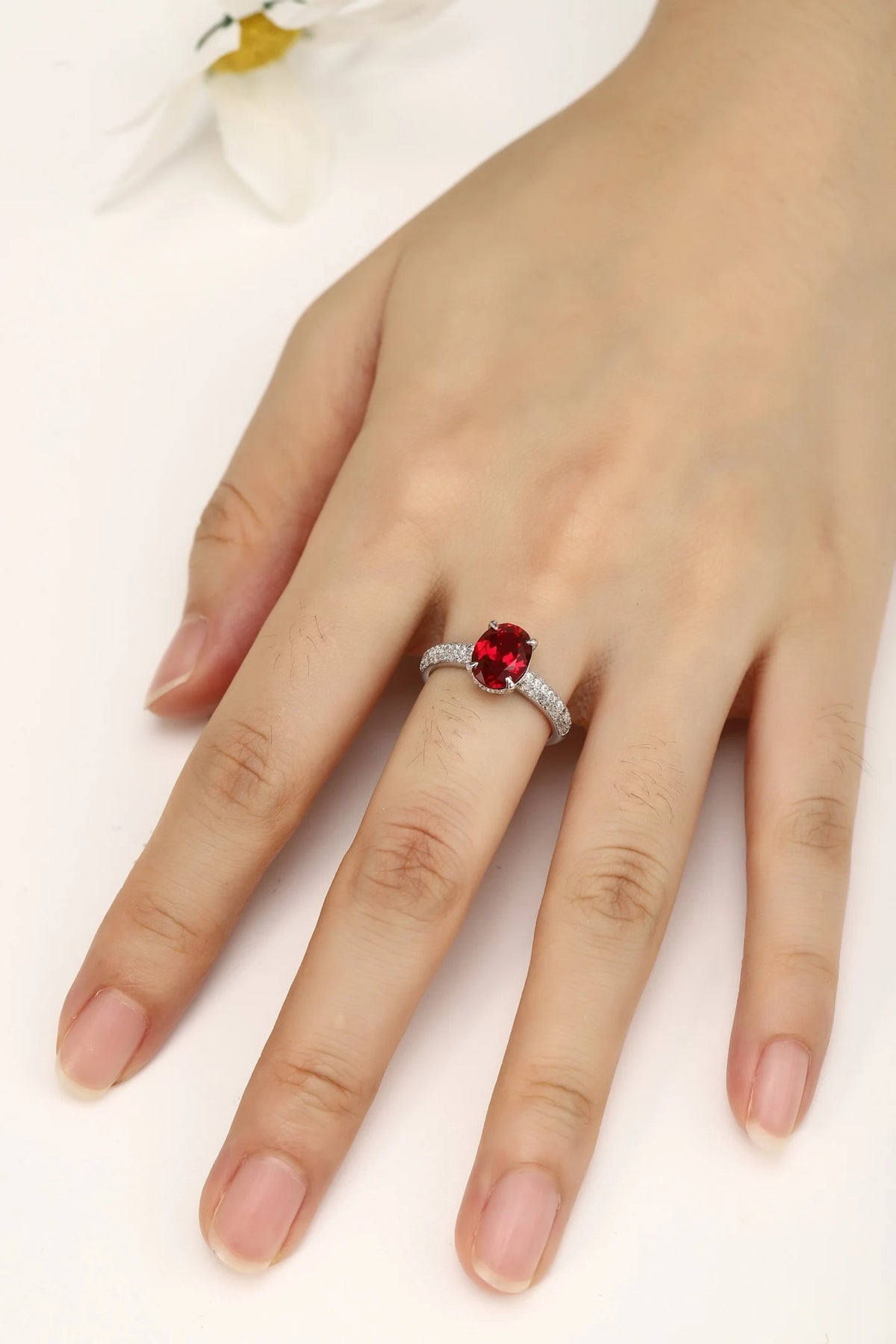 Gemfiori Luxury Lab Grown Ruby Vintage Rings for Women Sterling Silver 925 Rhodium Plated Wedding & Anniversary Custom