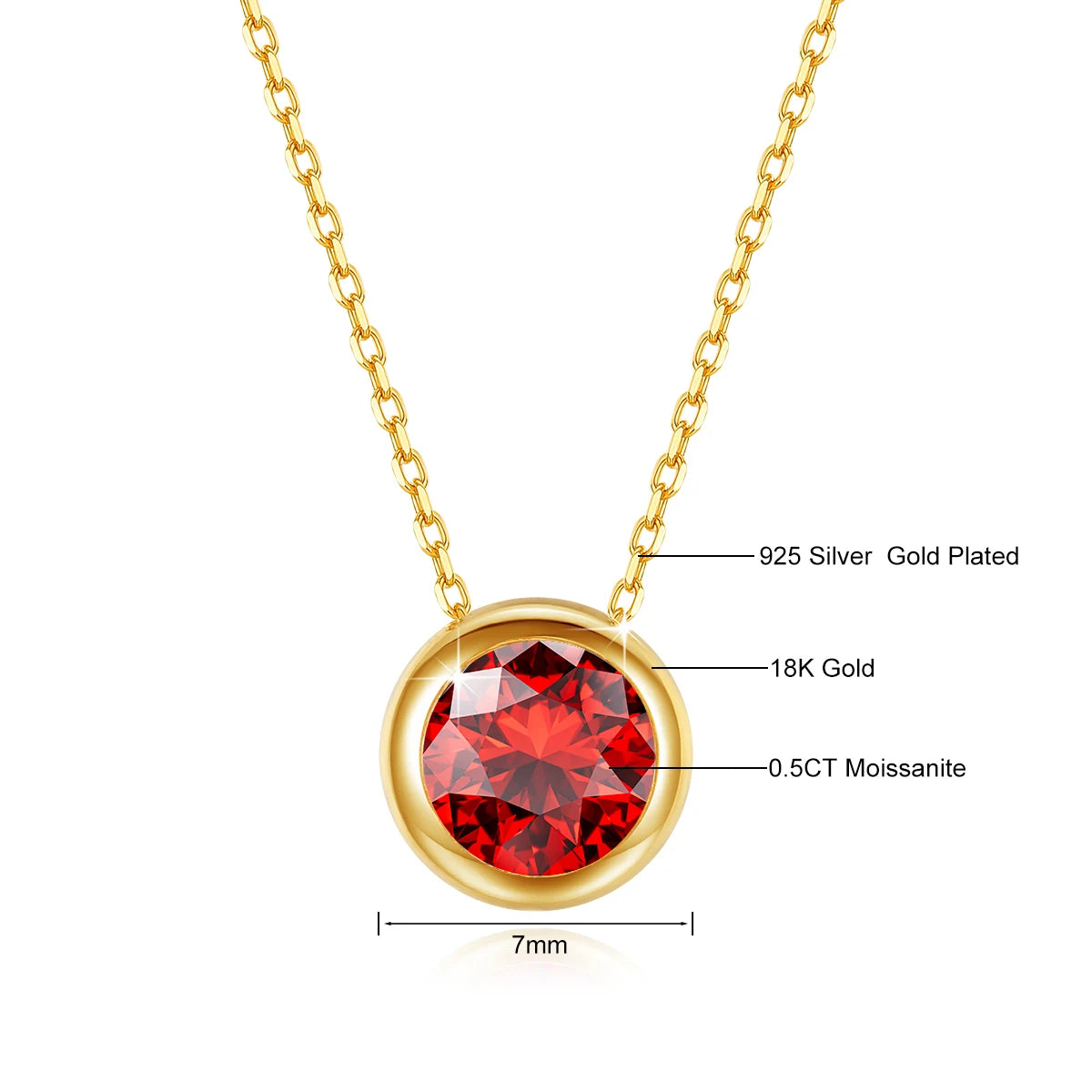 Gioiellieri - Classic 18K Gold Moissanite Women's Pendant Necklace for Bride Statement 12 Month Birthstone Charms Jewelry Gifts