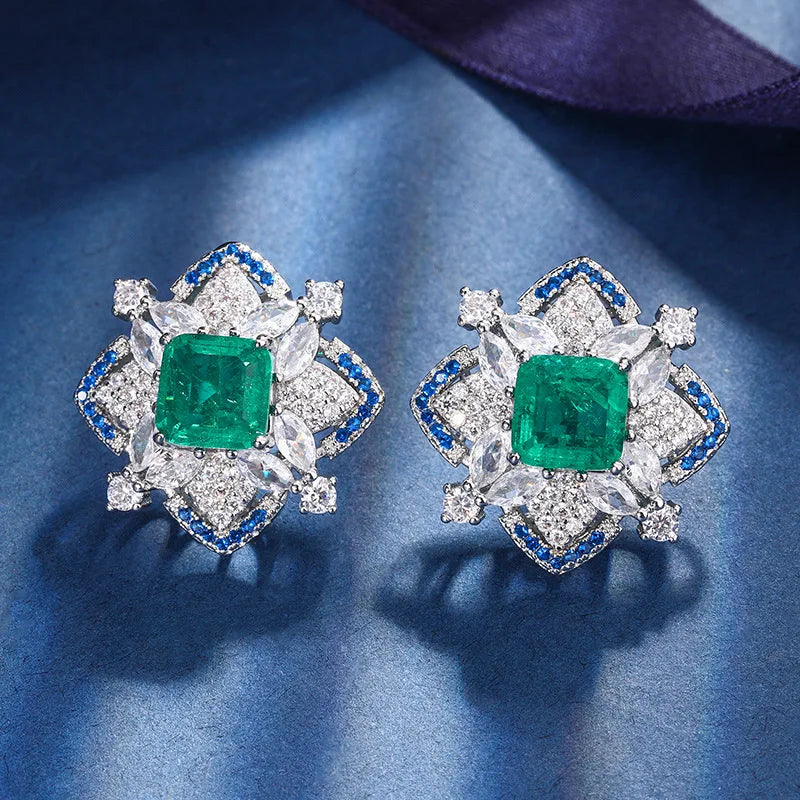 Gemfiori New Design Emerald Zircon Pendant Earrings Ring Light Luxury Niche High-end Feeling Sweet Temperament Set of Accessories