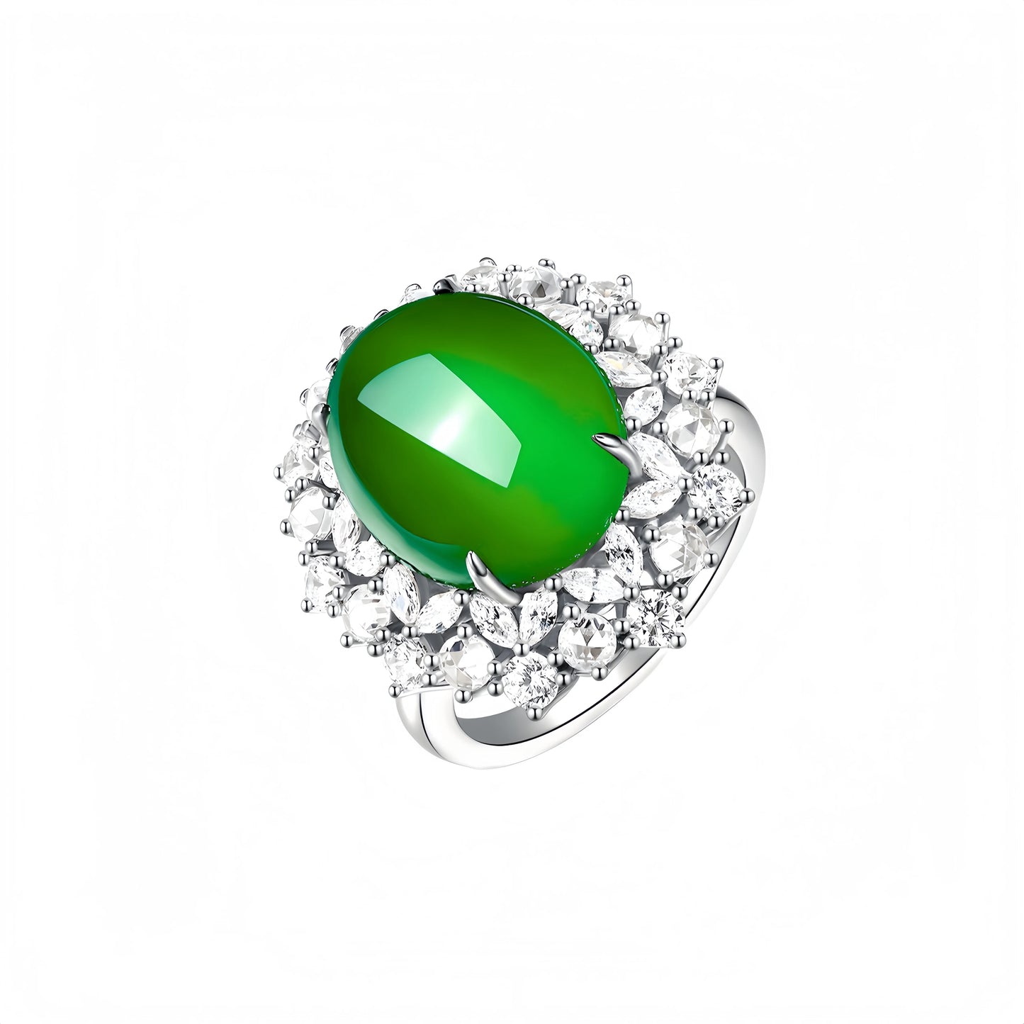 MUSHAN Jewelry Factory S 925 Sterling Silver Ring Luxury High Carbon Diamond Wedding Band 12mm Ice Green Jade Rings for Women