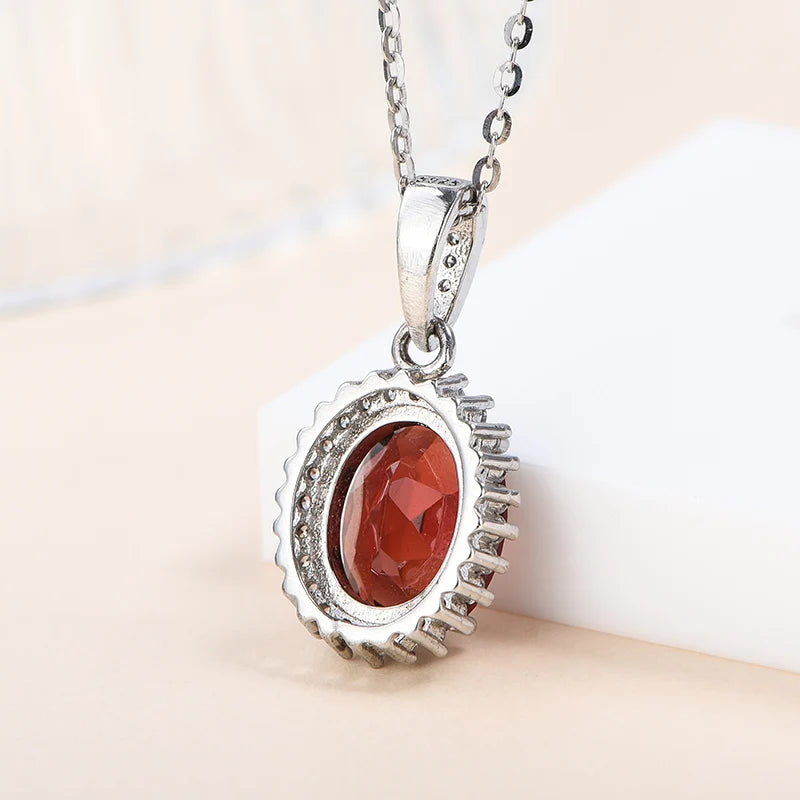 Gioiellieri Natural Stone Minimalist Oval Cut Claw Setting CMA Certified Pendant Necklace Rhodium Plated 925 Sterling Silver Women's Jewelry