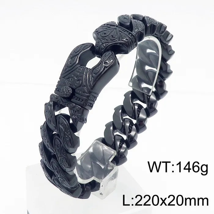 REBEL Fine Jewelry Fashion Cuban Bracelets Men Stainless Steel Nordic Skull Bracelet Homme