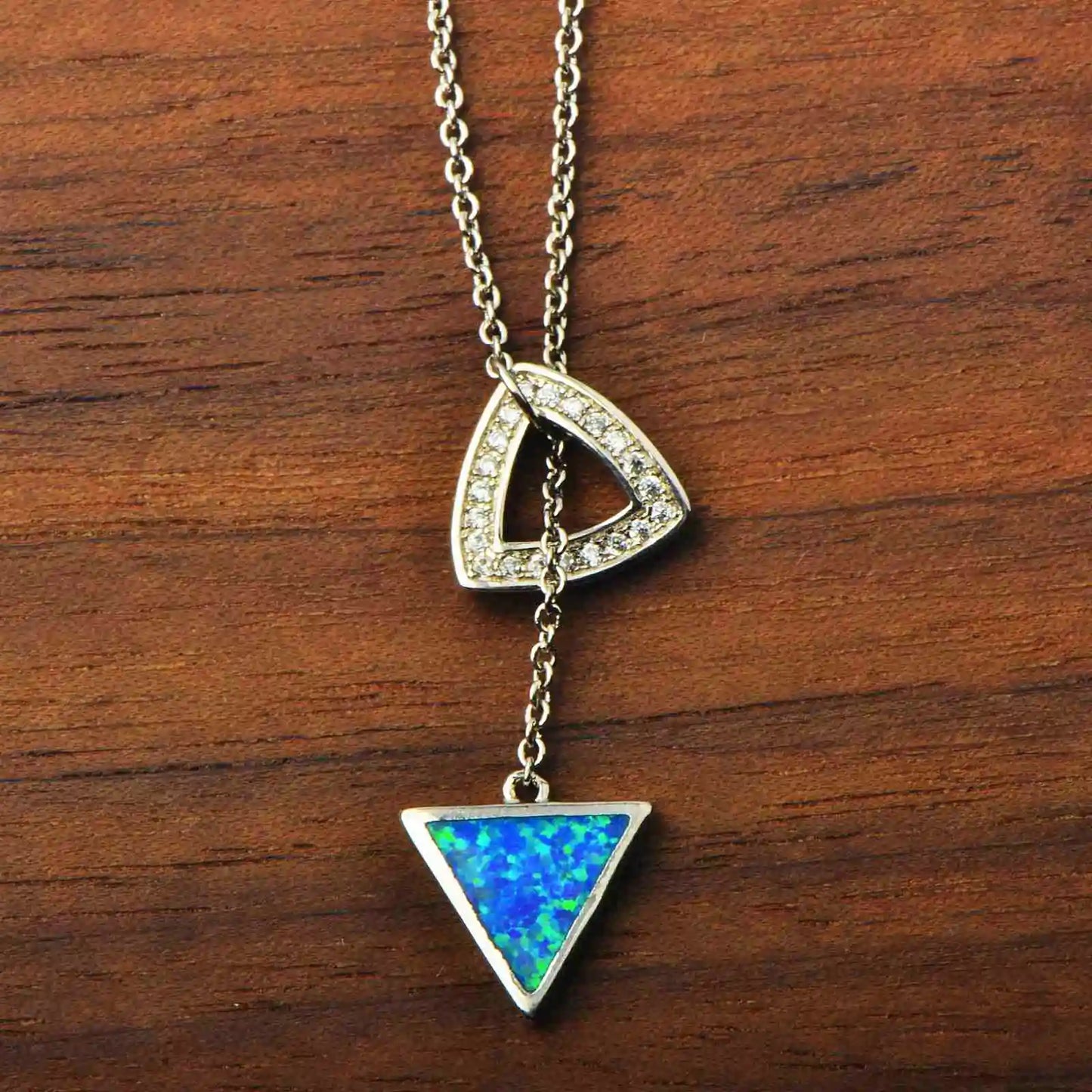 Geometric Copper Silver Plated Opal CZ-Accented Pendant Necklace | Trendy Women's Sweater Chain Jewelry Bulk Gifts