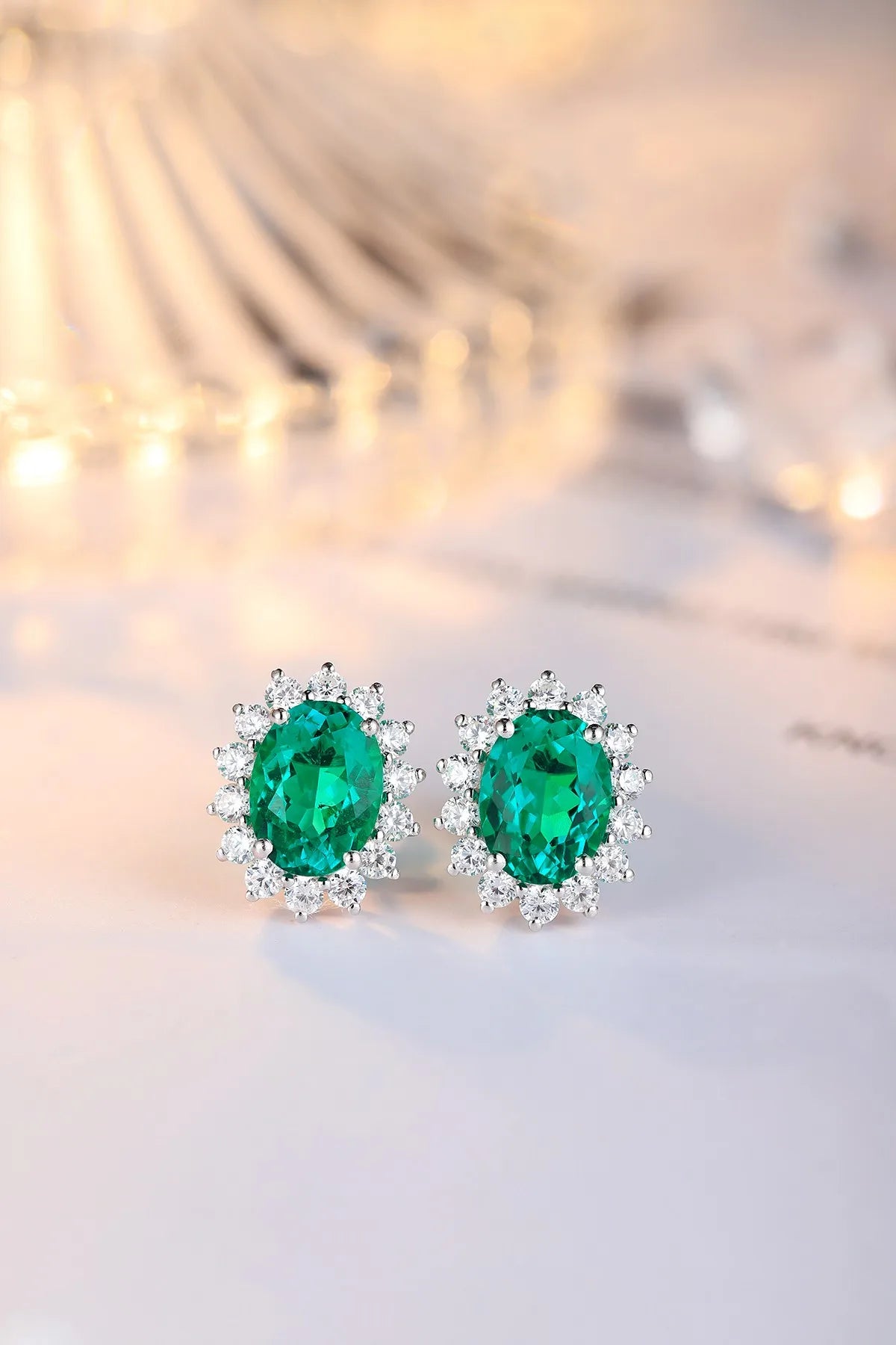 Gemfiori Anster High Quality Lab Grown Emerald S925 Silver Earring Stud Dainty Gemstone Stud Earrings for Women Daily Wear Gift