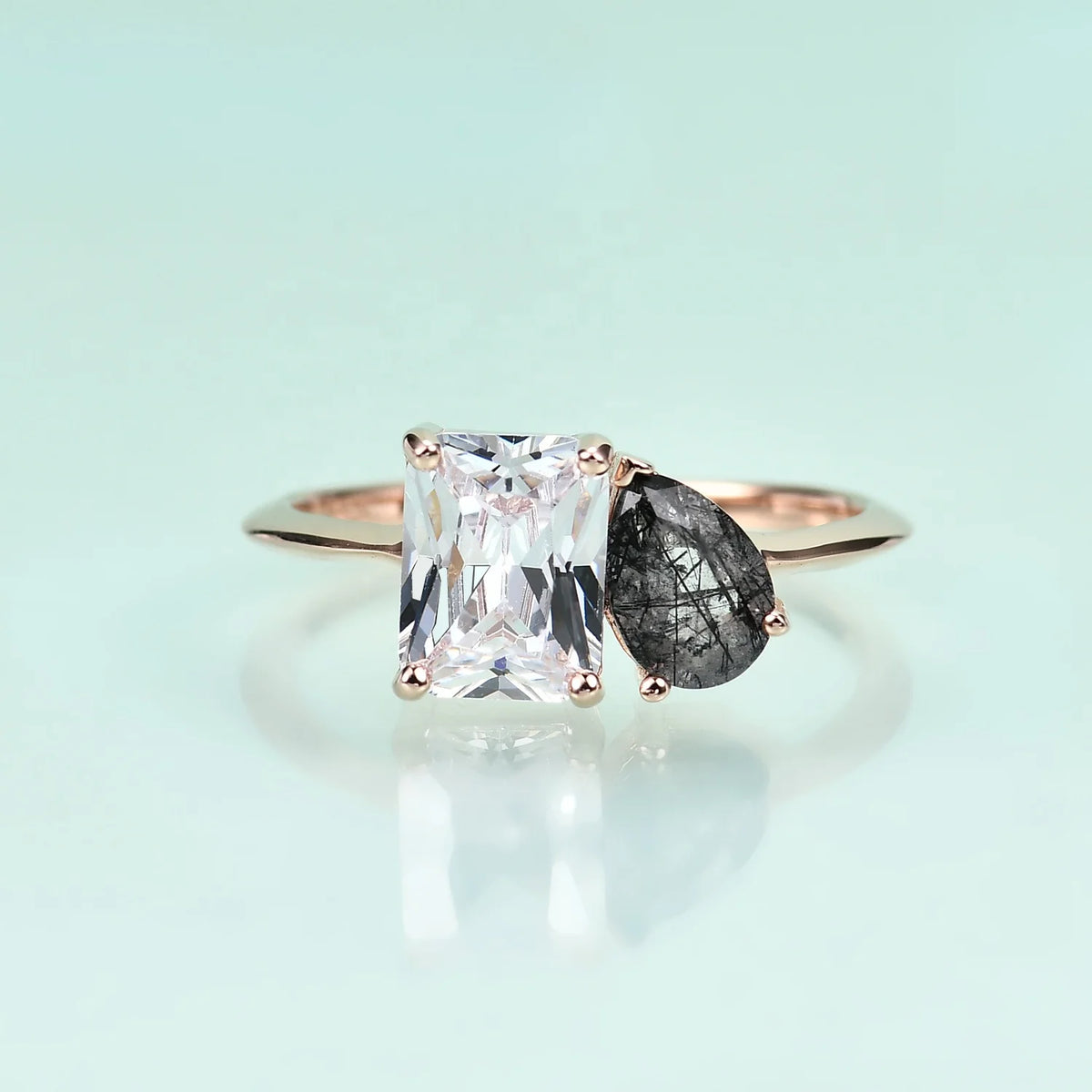 Gemfiori Abiding OEM Factory Direct Sale Rose Gold Plated 925 Sterling Silver Natural Black Rutilated Quartz with White CZ Side Stones