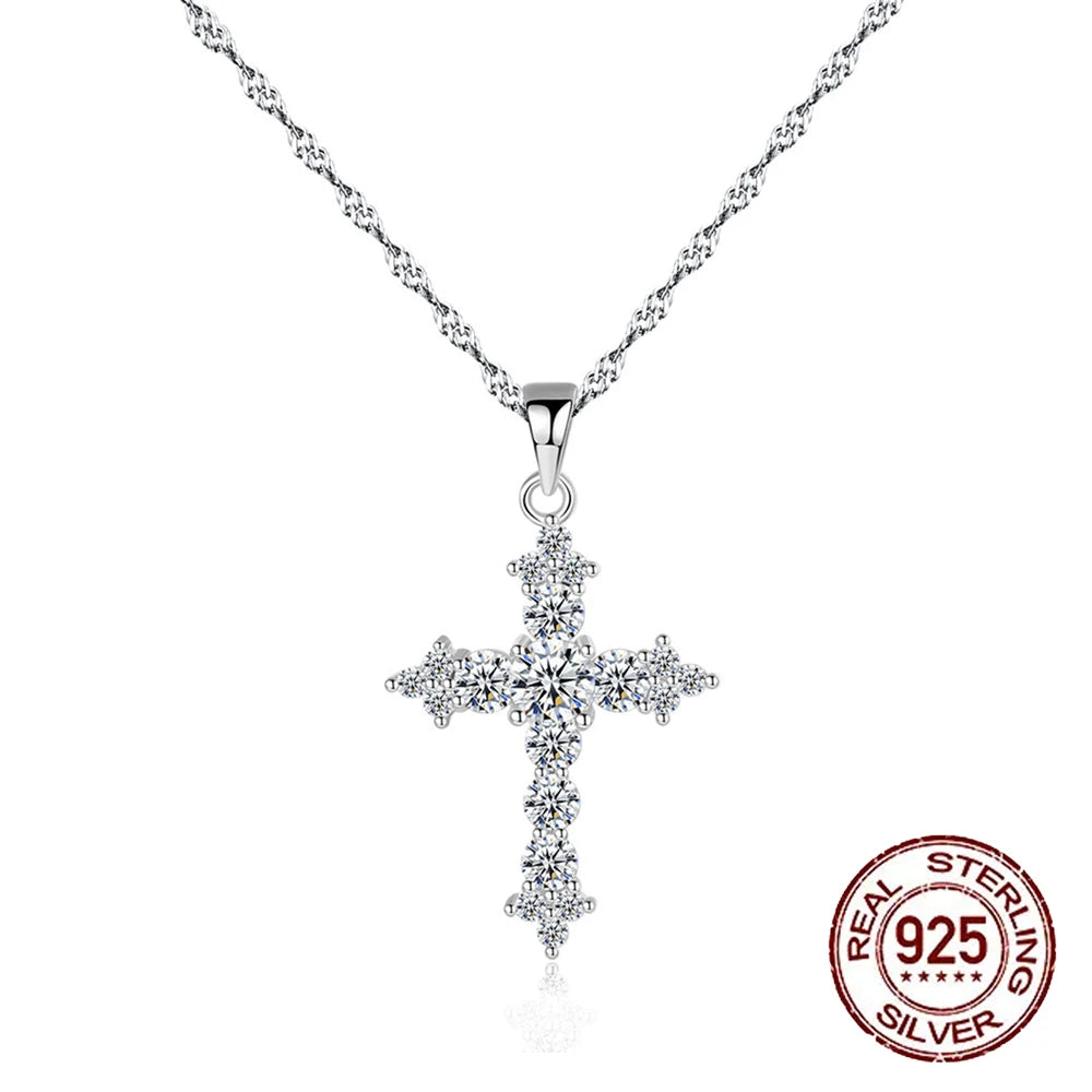 S&S 925 Sterling Silver CZ Cross Pendant Necklace – Rhodium Plated – Collection