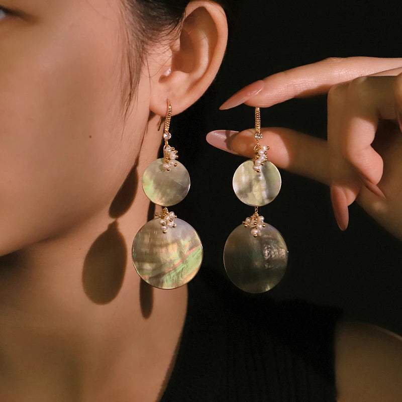 Natural Pearl 2 Pieces Black Shell Pendant Earrings Handmade Design Personality Earrings Banquet Women's Jewelry GE1817B