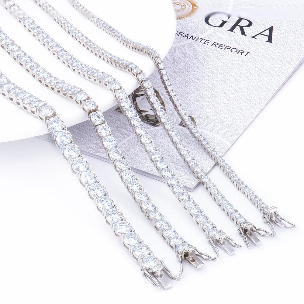 ArtistA 925 Sterling Silver GRA VVS. Iced Out 2-6mm Mossanite Diamond Tennis Bracelet Hiphop Trendy Jewelry for Men and Women Gift