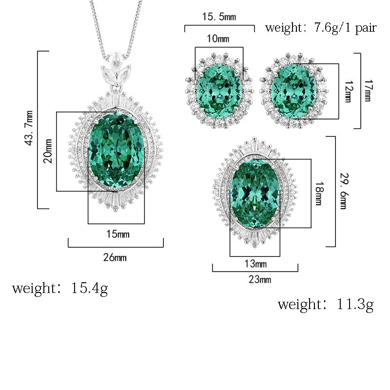 Gemfiori Green Gemstone Engagement Set Necklace Ring Earring Fashionable Oval Bridal Wedding Party Engagement Accessory