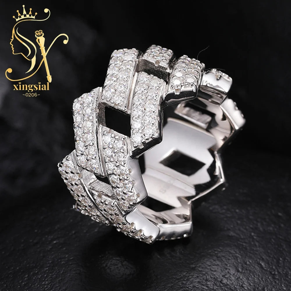 ArtistA Xingsial Custom Men's Jewelry Set 925 Sterling Silver Gold Plated Iced Moissanite Cross Pendant Cuban Link Wedding Ring