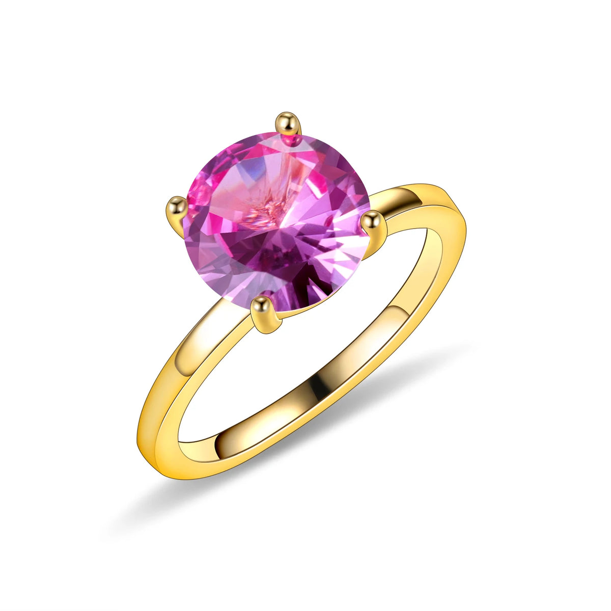 Gemfiori KH073 Abiding Direct Sale Women Jewelry 4 Claw 9MM Big Gemstone 925 Sterling Silver Gold Plated Solitaire Rings