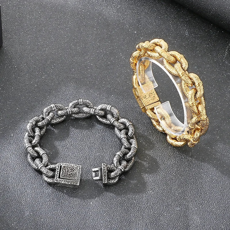 REBEL Retro Fashion Bracelets Men Stainless Steel Twisted Nail Links Bangles