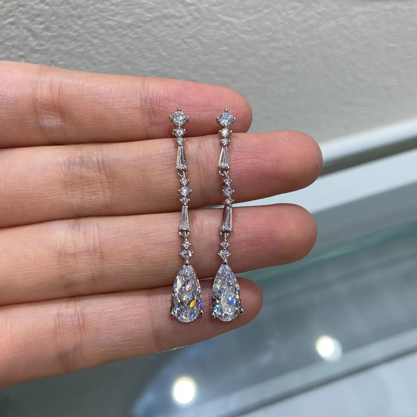 Luxury White Zirconia Tassel Necklace & Earrings Set — Rhodium Plated