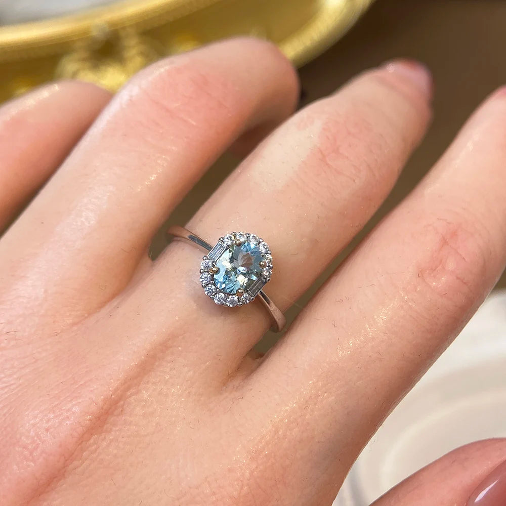 Gioiellieri Natural Aquamarine Ring 925 Sterling Silver Natural Gemstone Jewelry for Women Wedding Party