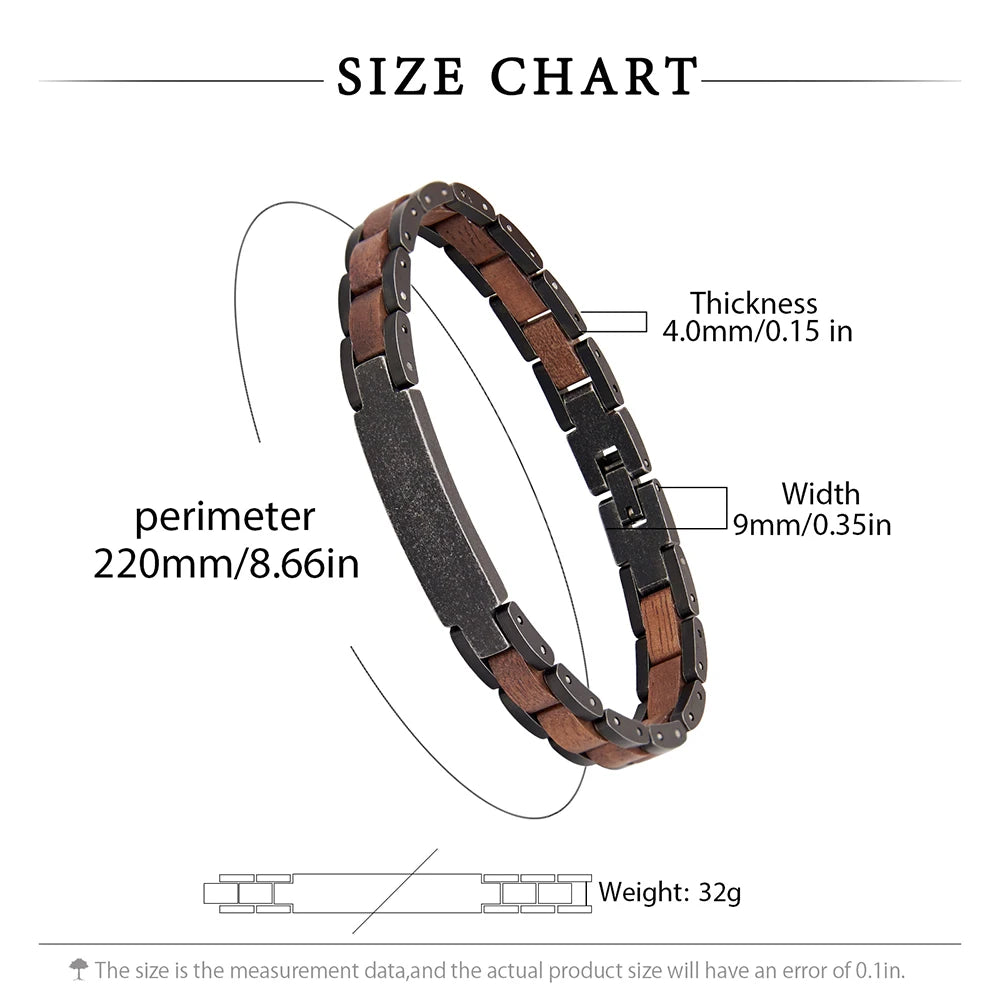 REBEL Men's Classic Skeleton Skeleton Bracelet Adjustable Stainless Steel and Wooden Link Rose Gold Walnut Wood for Anniversaries