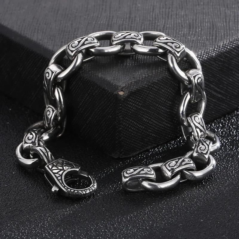 KALEN Men Stainless Steel Oval Links Bracelets With Vintage Patterns