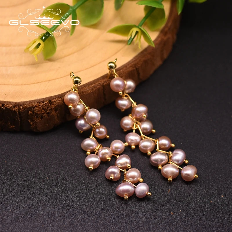 Natural Purple Freshwater Pearl Long Tassel Drop Earrings for Women Wedding Handmade Jewelry Kolczyki Damskie