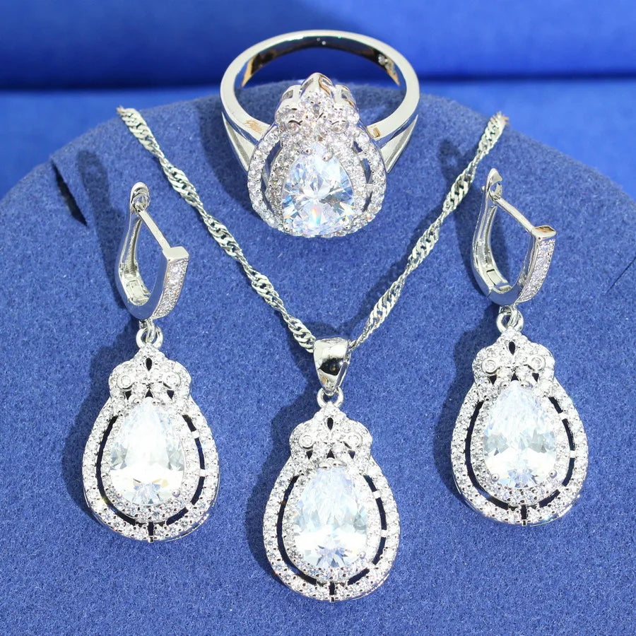 XOTICA Luxurious 925 Sterling Silver Jewelry Set for Women Green Zircon Earrings Necklace Pendant Ring for Weddings Dating Gifts