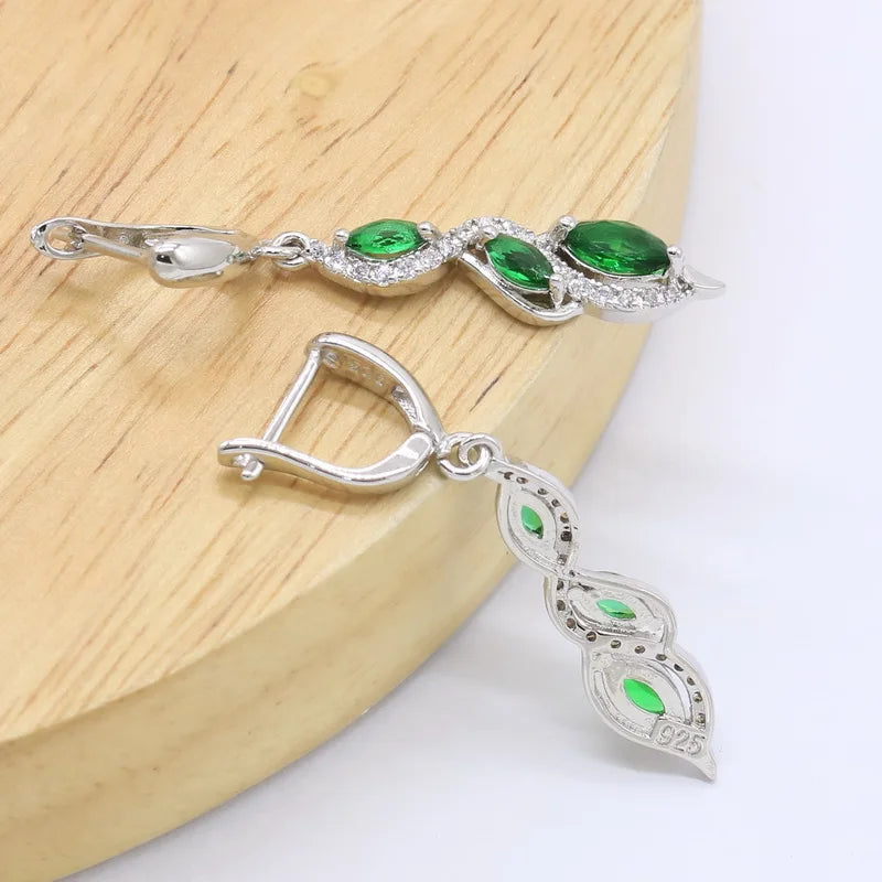XOTICA Green Emerald White Gold Plated Jewelry Set for Women Bracelet Earrings Ring Necklace Pendant for Wedding and Party